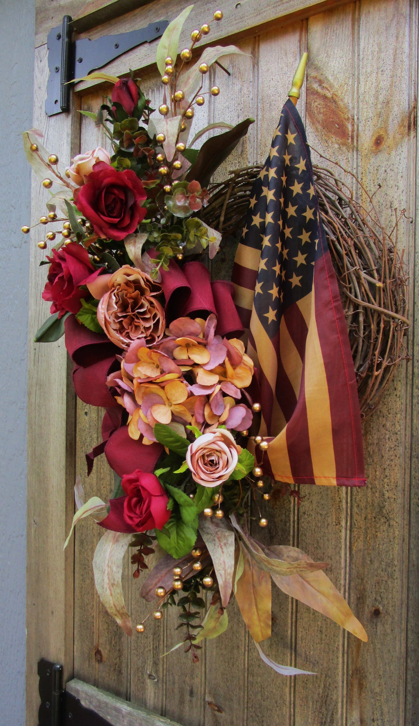 Concord Patriotic Wreath with Tea Stained Flag