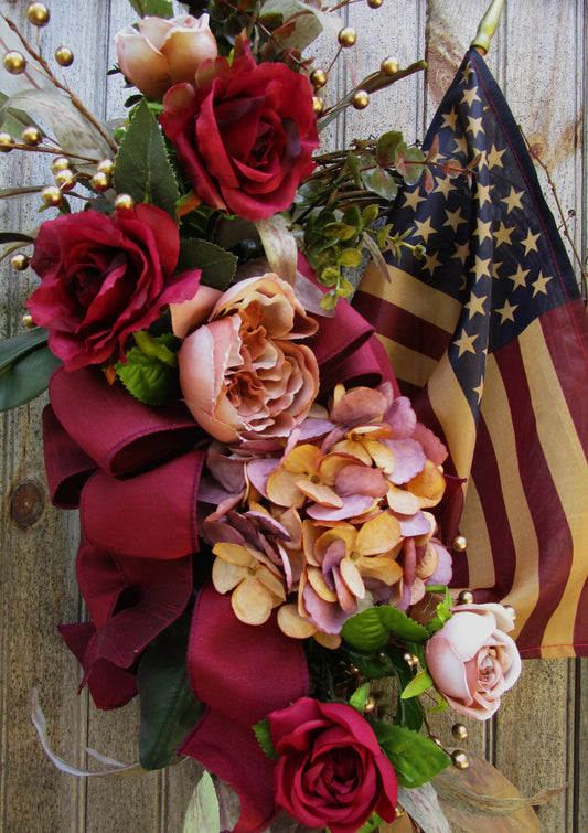Concord Patriotic Wreath with Tea Stained Flag