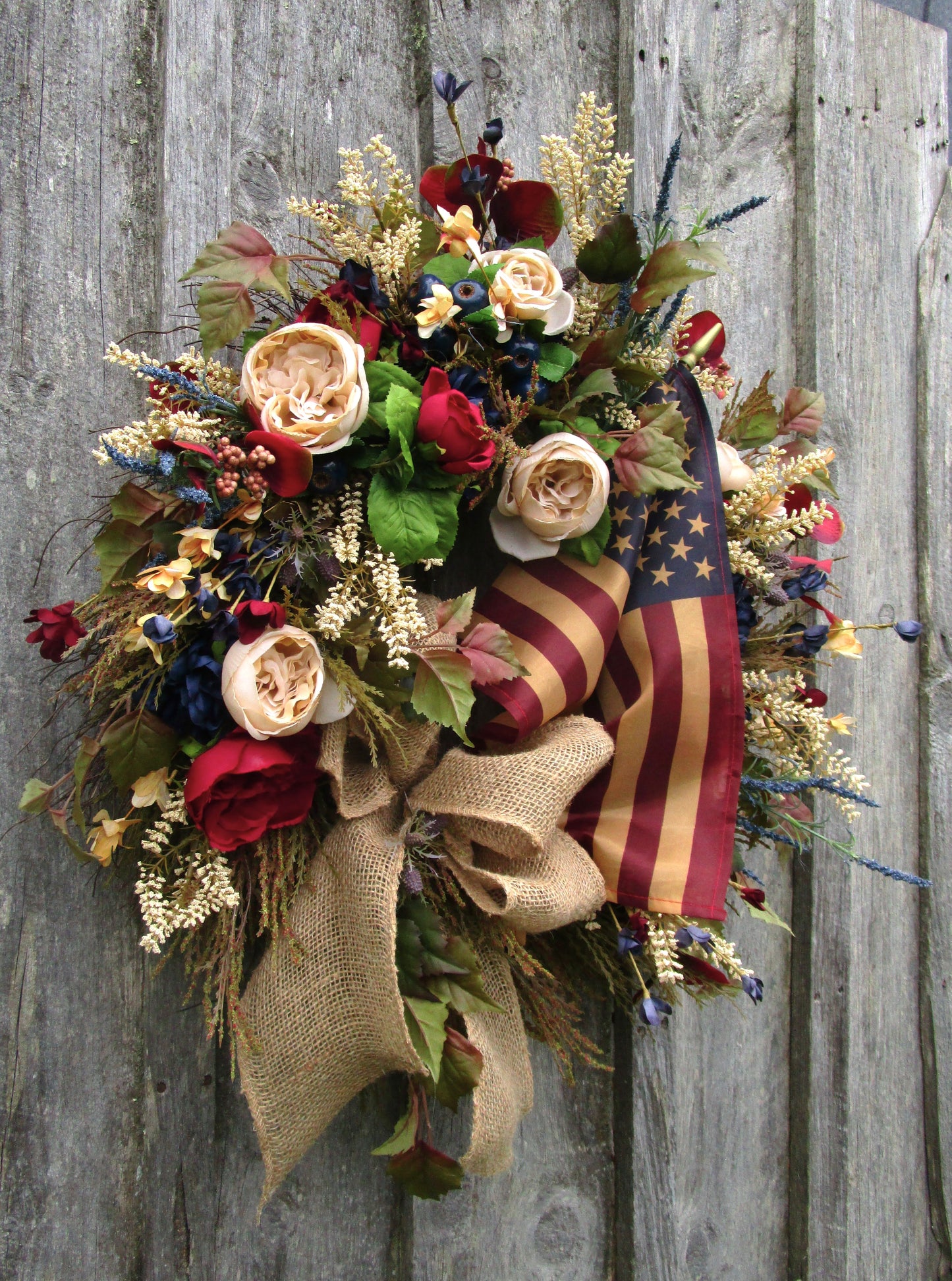 Wellesley Patriotic Wreath with Tea Stained Flag