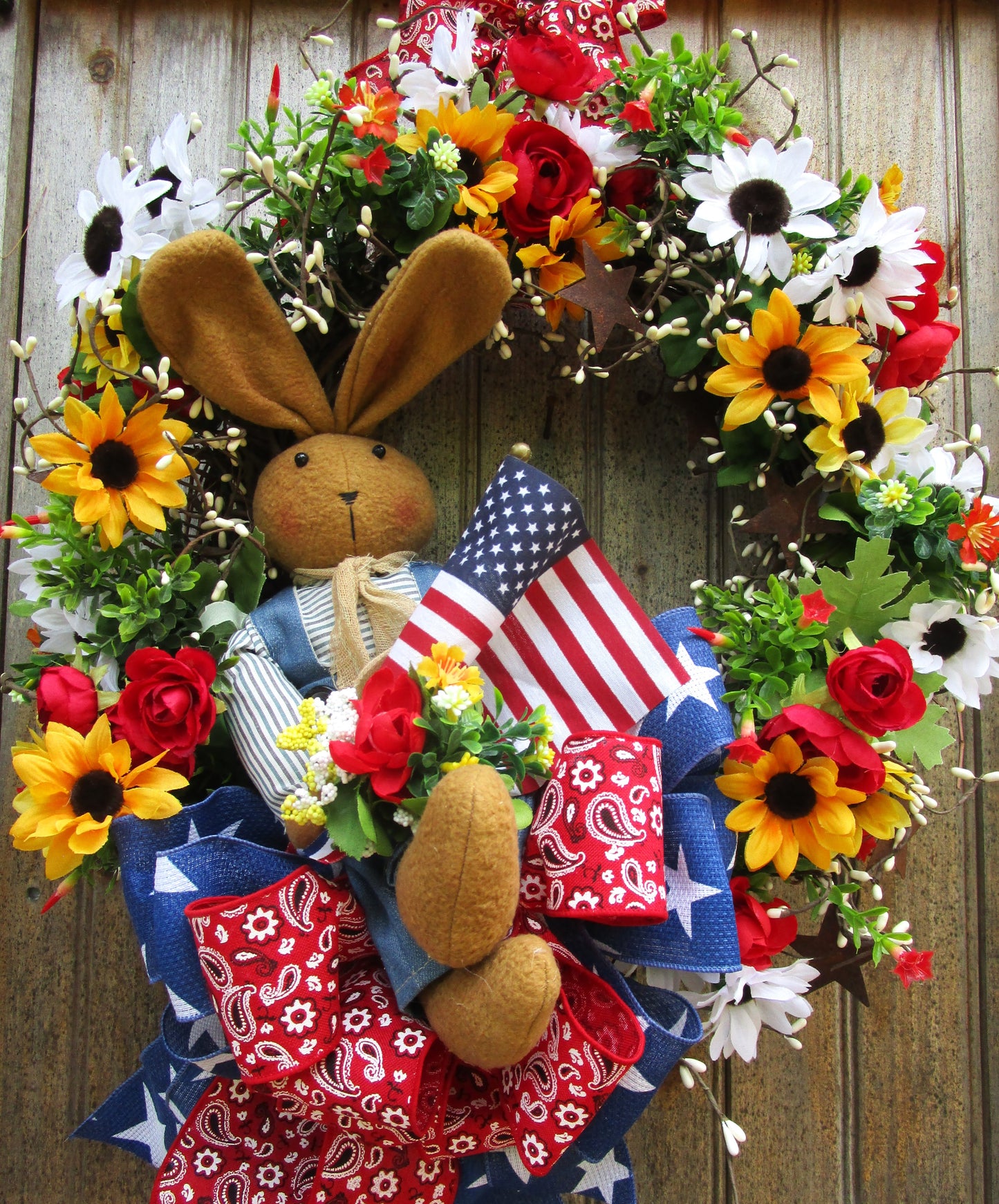 Country Bunny Patriotic Porch Wreath