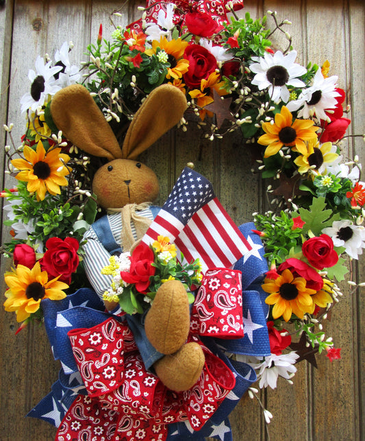Country Bunny Patriotic Porch Wreath