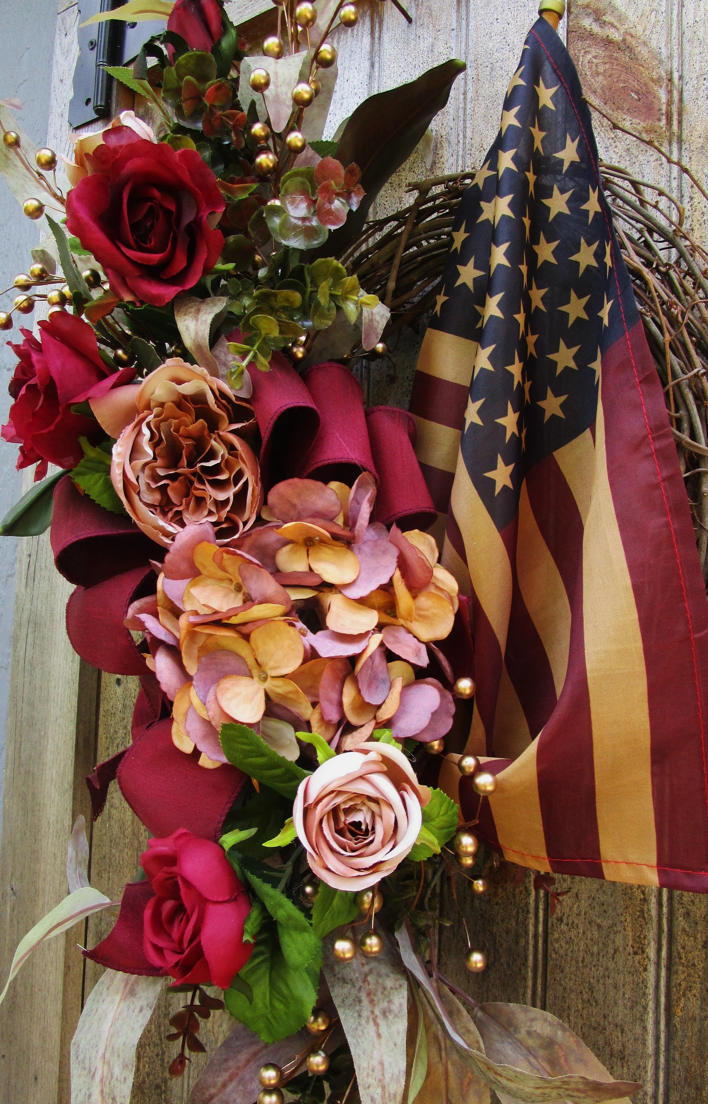 Concord Patriotic Wreath with Tea Stained Flag