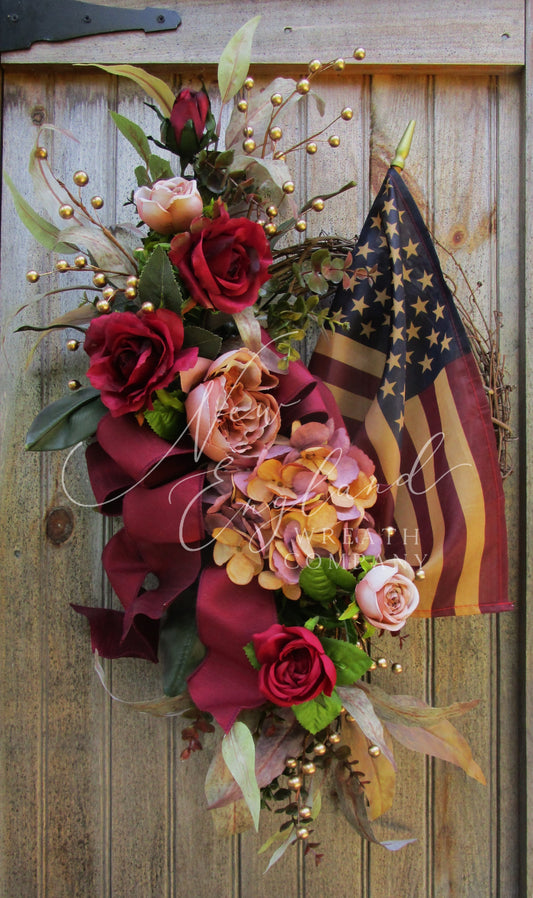 Concord Patriotic Wreath with Tea Stained Flag