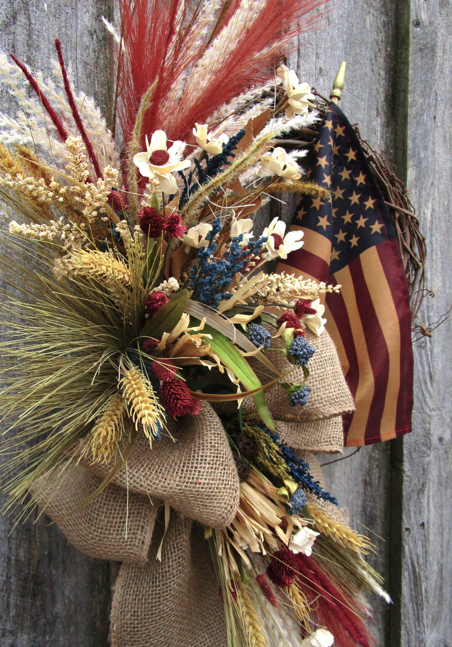 Lincoln Patriotic Wreath with Tea Stained Flag