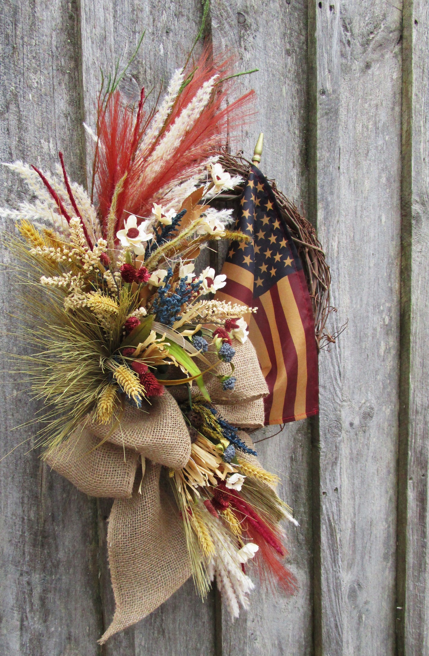 Lincoln Patriotic Wreath with Tea Stained Flag