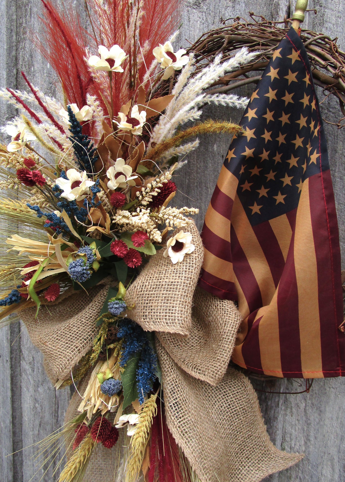 Lincoln Patriotic Wreath with Tea Stained Flag