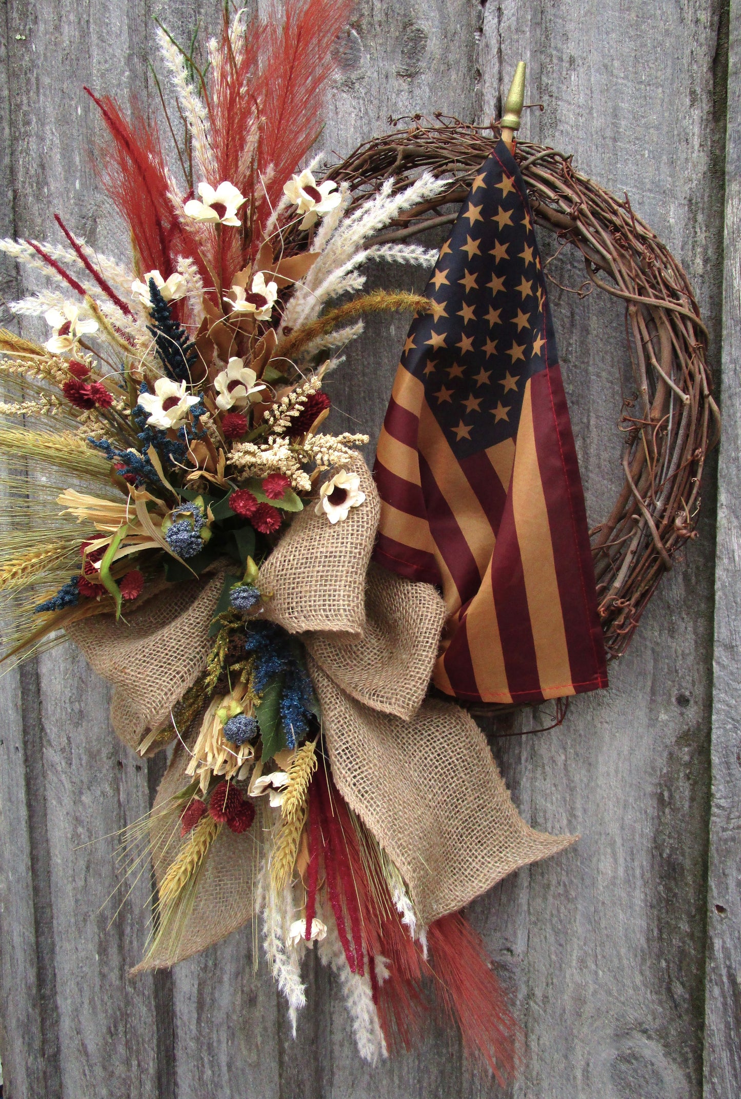Lincoln Patriotic Wreath with Tea Stained Flag