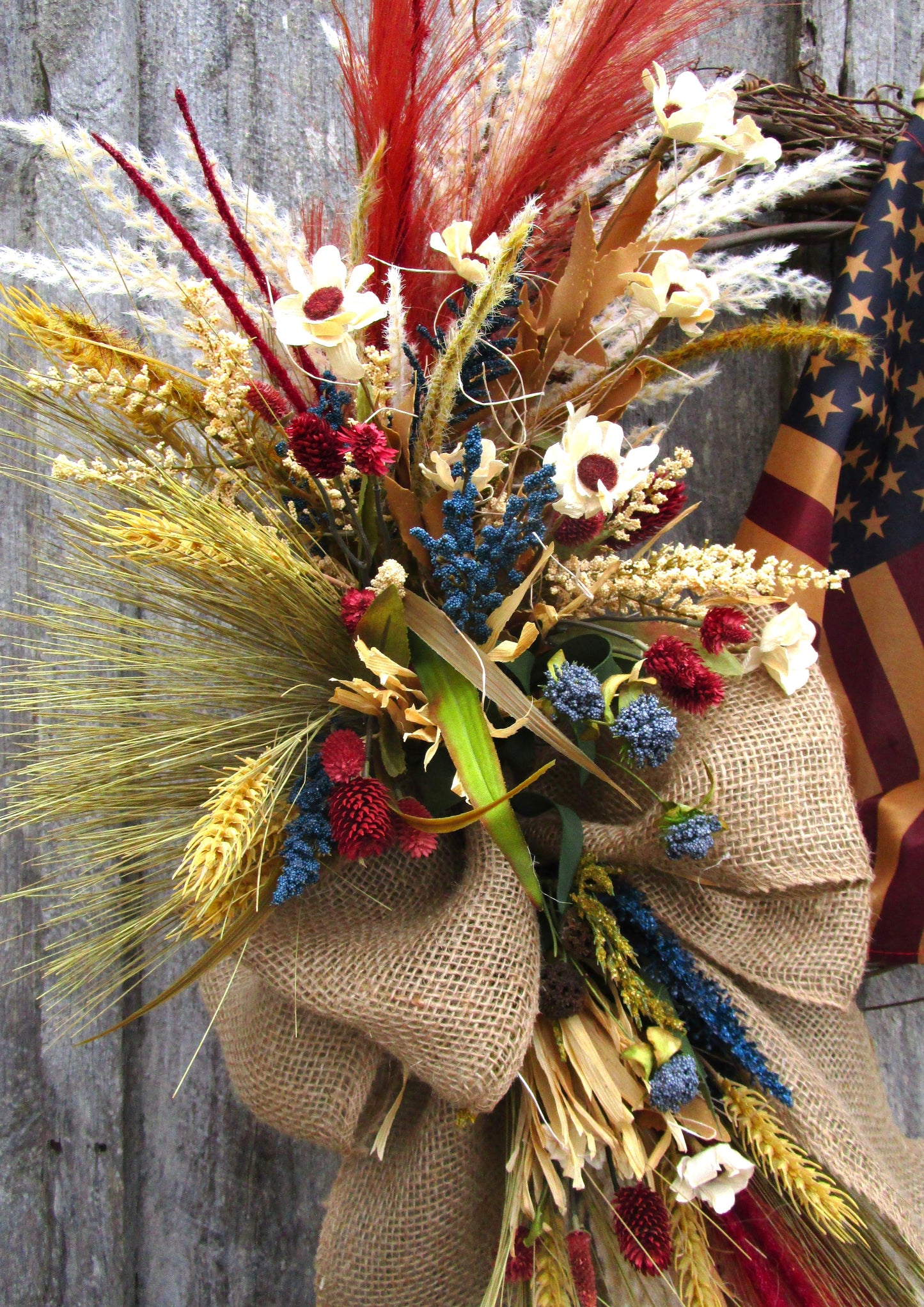 Lincoln Patriotic Wreath with Tea Stained Flag