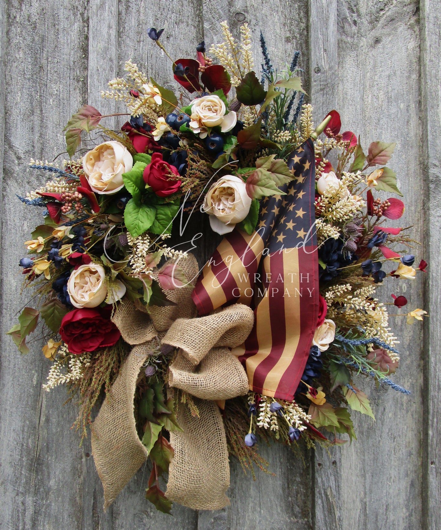 Wellesley Patriotic Wreath with Tea Stained Flag