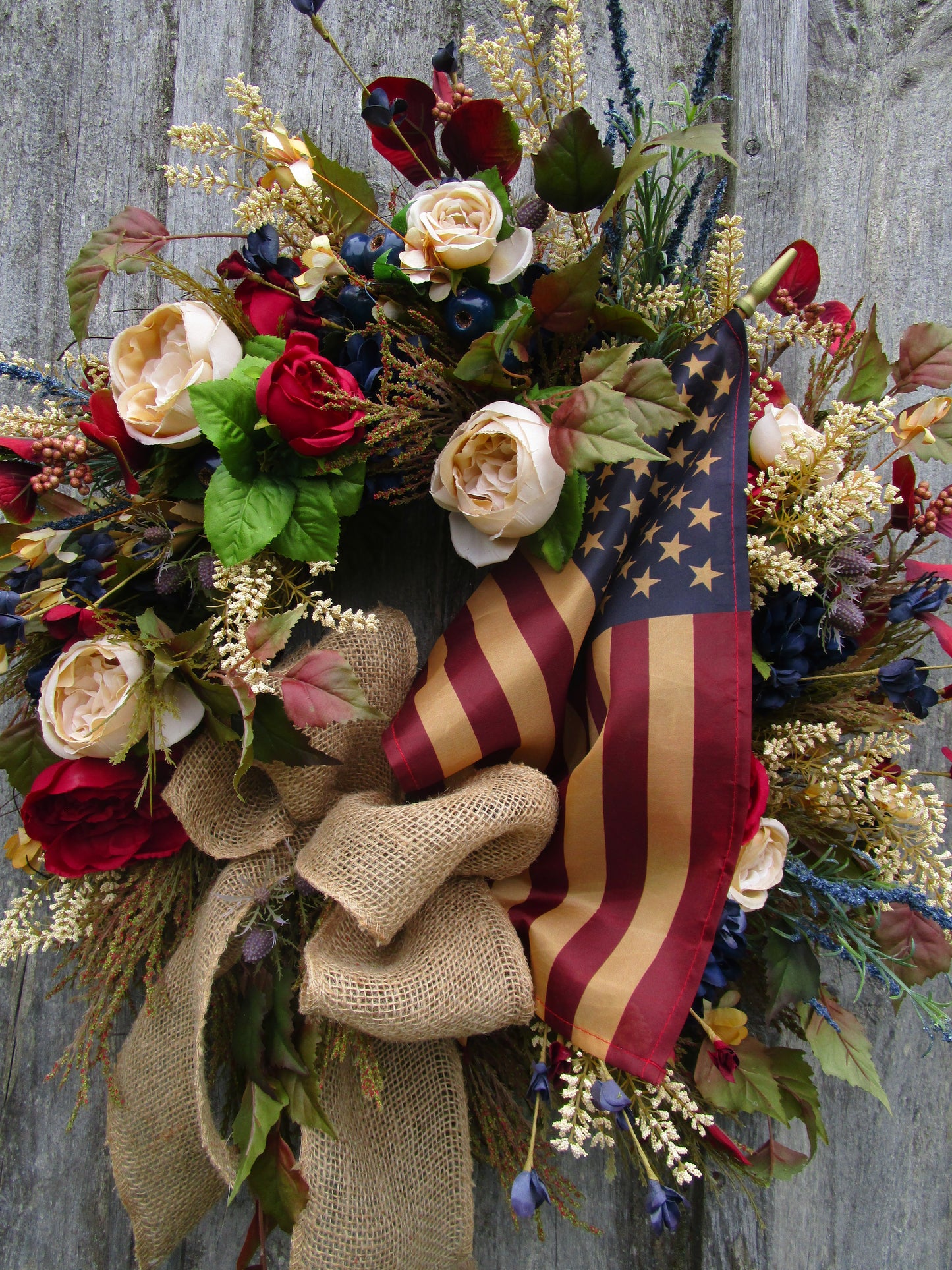 Wellesley Patriotic Wreath with Tea Stained Flag