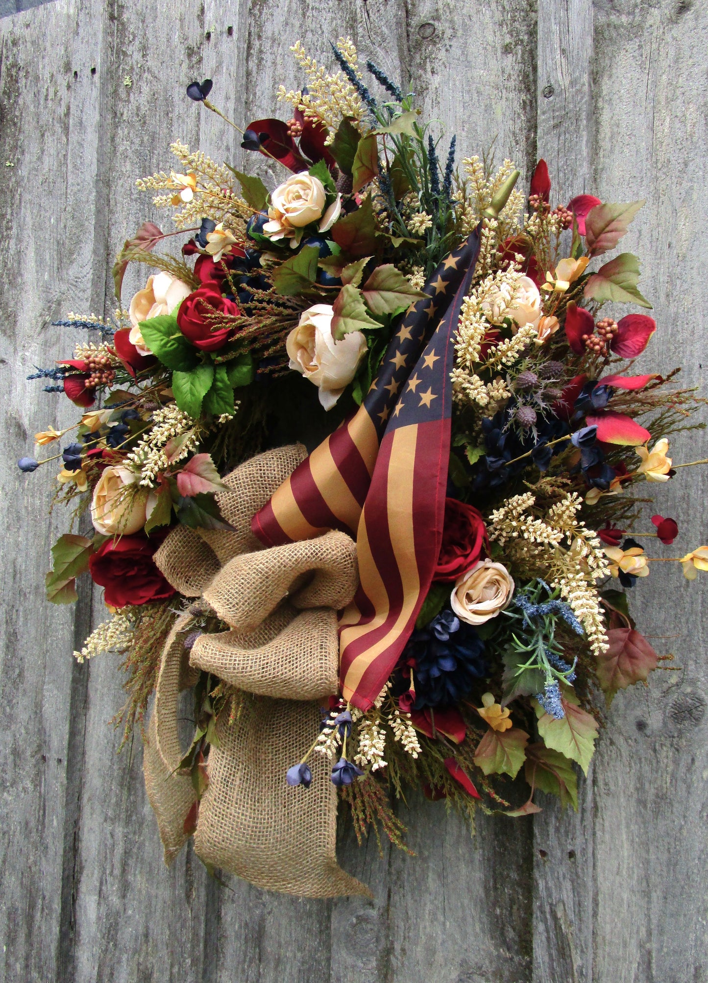 Wellesley Patriotic Wreath with Tea Stained Flag